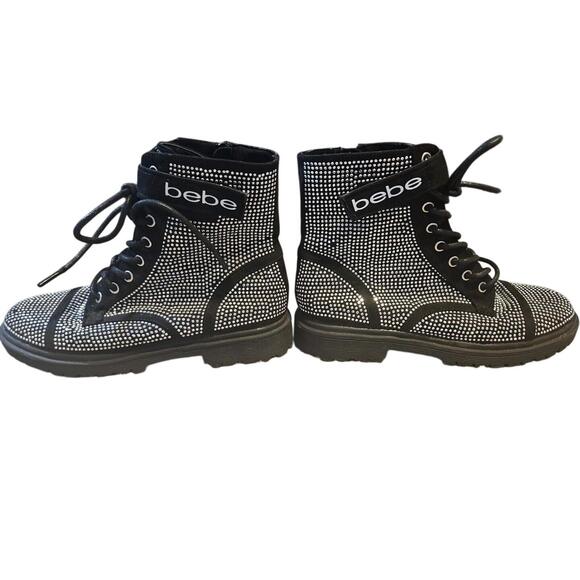bebe Shoes - Bebe Crystal Embroidered Combat Boots Women's Faux Suede Size 6 Nice Pair